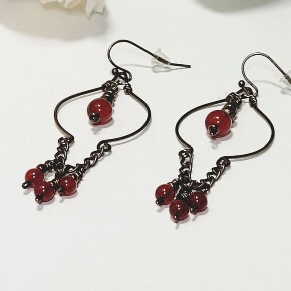 boho earrings 025#mfs Carnelian gemstone earrings fringe drop earrings hand wrap - Picture 1 of 6